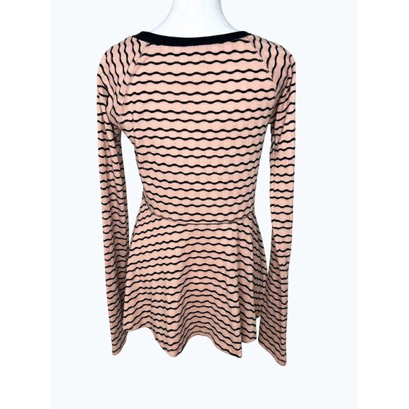 Free People Pink & Black Striped Knit Peplum Sweater Top Medium - Picture 4 of 13